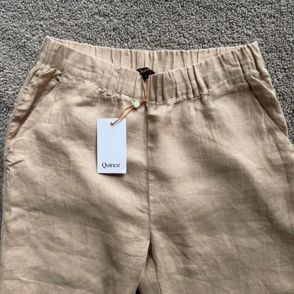 NWT Quince 100% European Linen Driftwood Beige Tan Pull On Pants Size Small